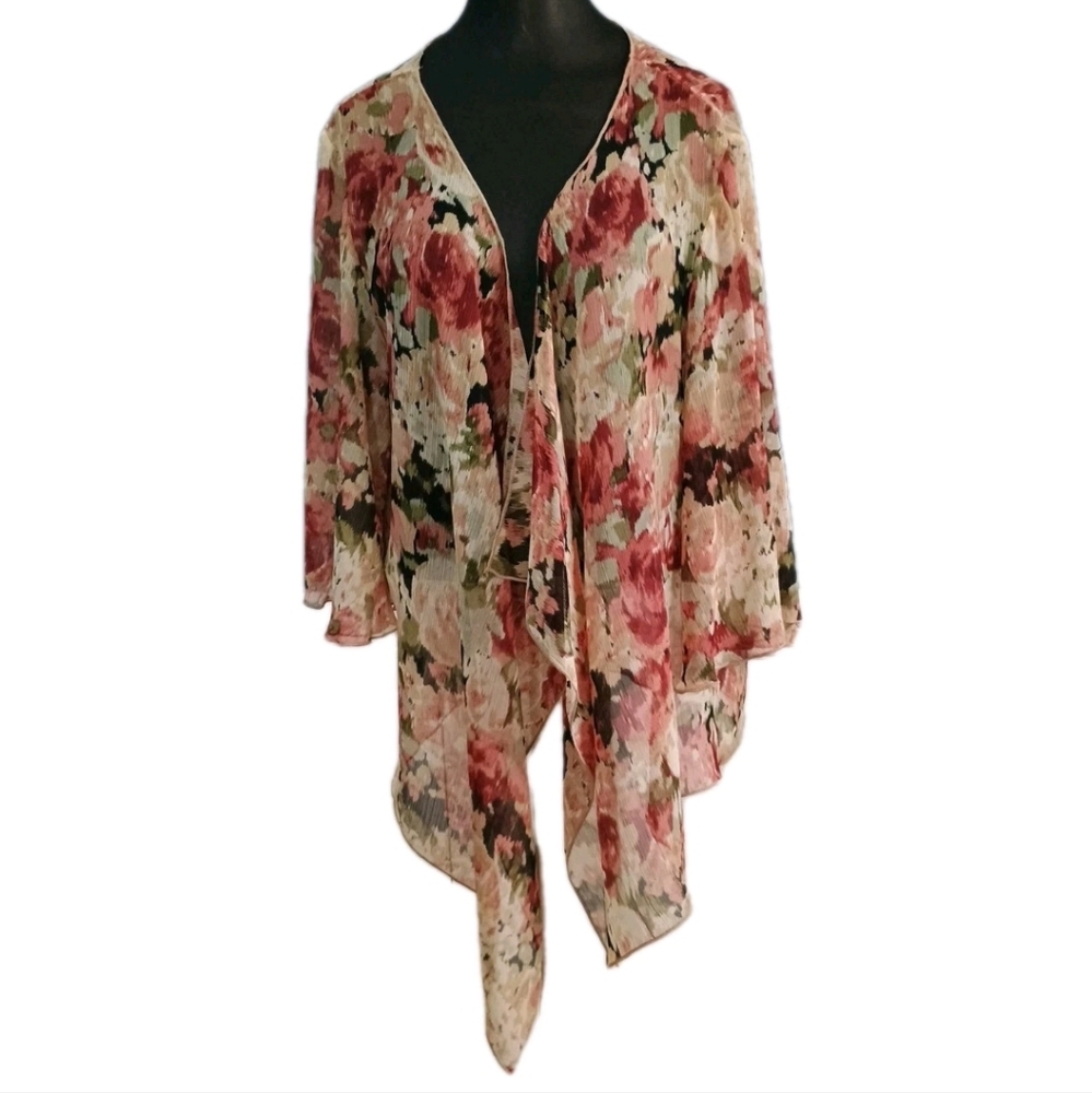 Cha Cha Vente Floral Flowly Open Front Kimono Size XL Boho Artsy Cardigan